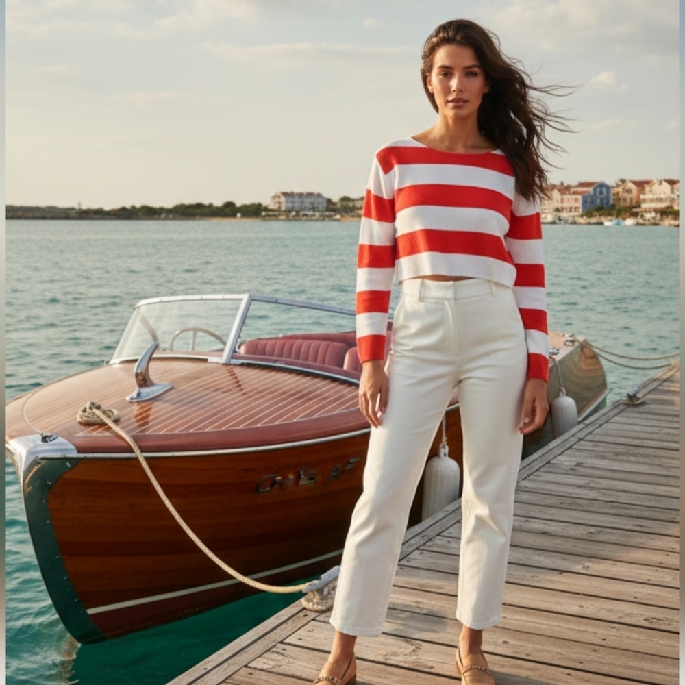 H&M Red and White Striped Cropped Sweater